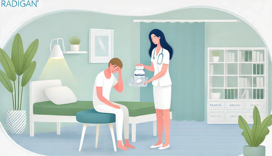 Nurse at hospital giving Radigan medicine for nausea to patient