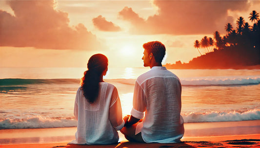 Young couple having closness in their relationship spending time at beach