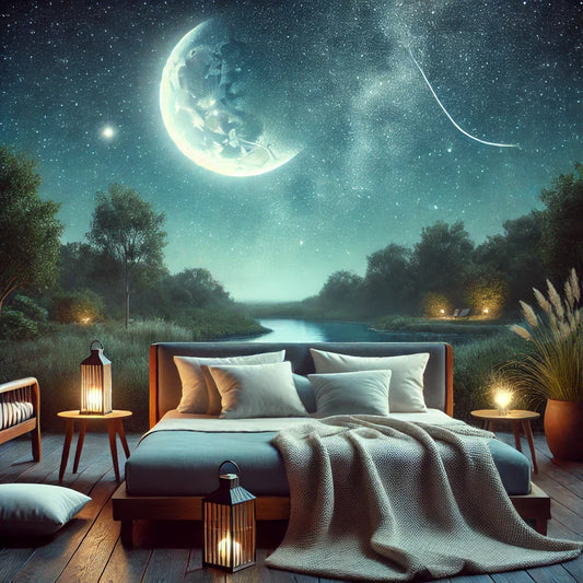 Peaceful nighttime scene that sets a soothing atmosphere conducive to sleep.