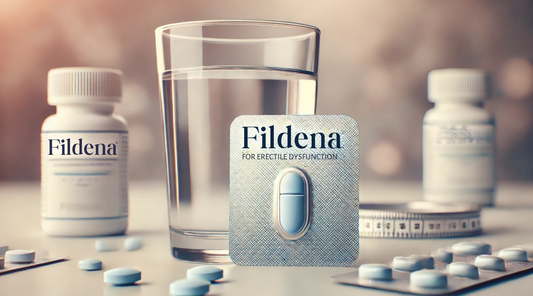 Fildena medicine with glass of water for erectile dysfunction treatment.