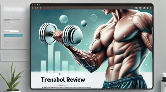 Trenabol Review displaying on the screen of the muscular arm holding a dumbbell