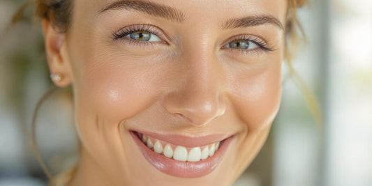 Close-up of a smiling woman with smooth, radiant skin