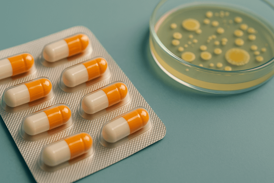 Bacterial sample at one side and the other side Azicip 500 capsules kept