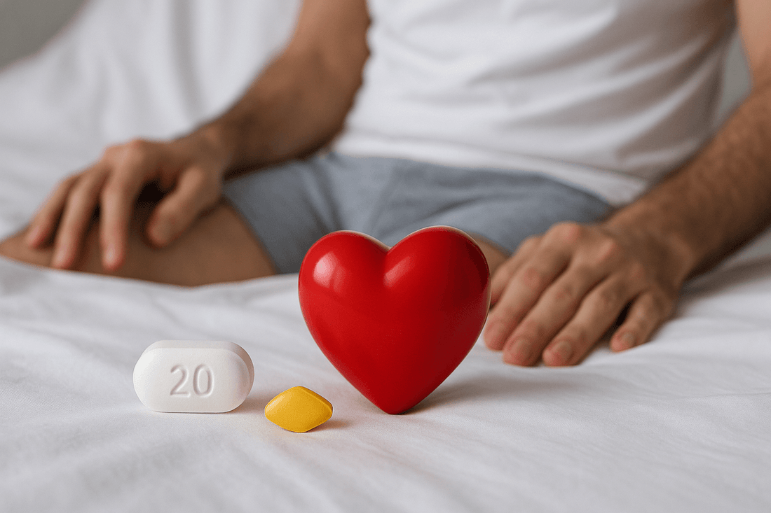 Man on bed with Vidalista 20 tablets, symbolizing ED treatment.
