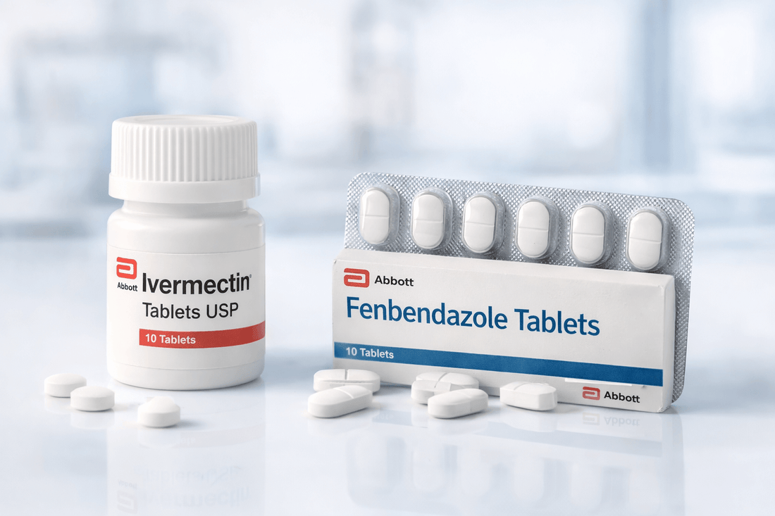 Comparison image of ivermectin and fenbendazole tablets
