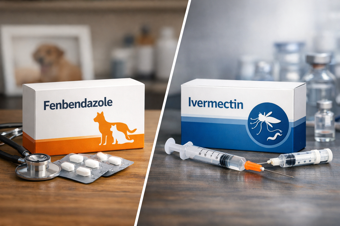 Ivermectin and Fenbendazole medications are displayed side by side for comparison.