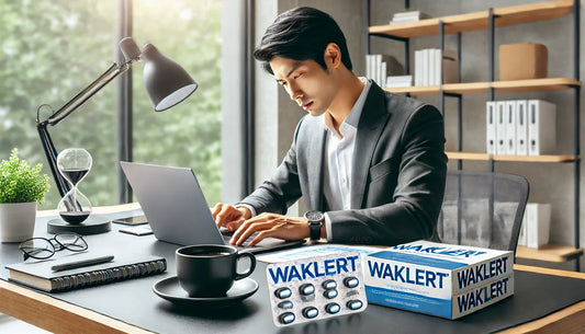 Young man working enthusiastically with the usage of Waklert medicine 