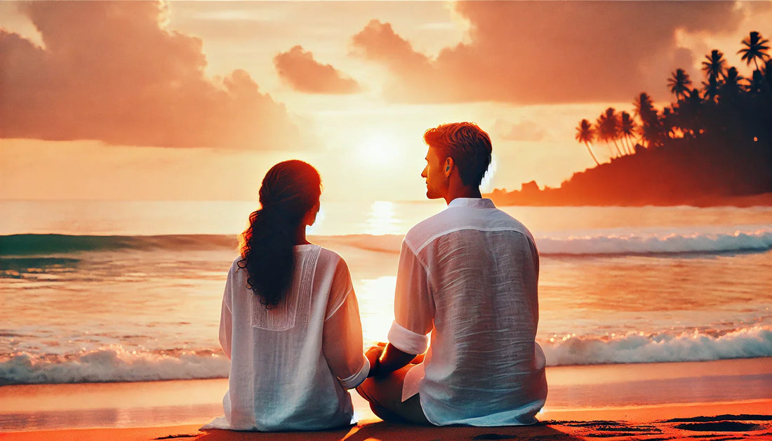 Young couple having closness in their relationship spending time at beach