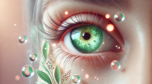 Close-up of a vibrant human eye with Bimat eye drops effects.