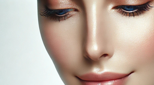 Close-up of flawless, radiant skin with a subtle glow, embodying the rejuvenating effects of the Retino A
