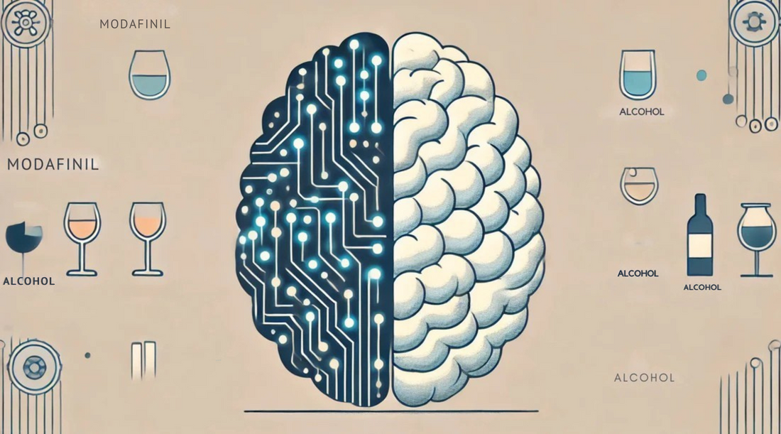The brain into two sections: one for modafinil and one for alcohol
