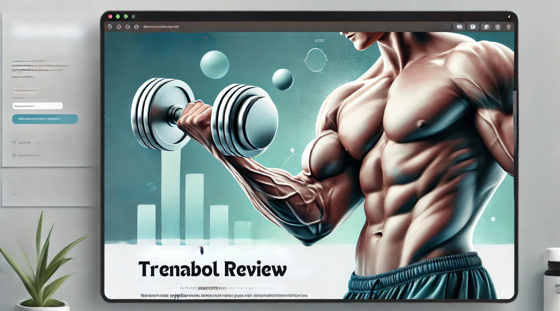 Trenabol Review displaying on the screen of the muscular arm holding a dumbbell