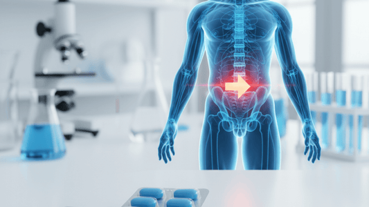 Medical illustration showing how Sildigra 250 mg supports blood flow to the pelvic region for erectile function.