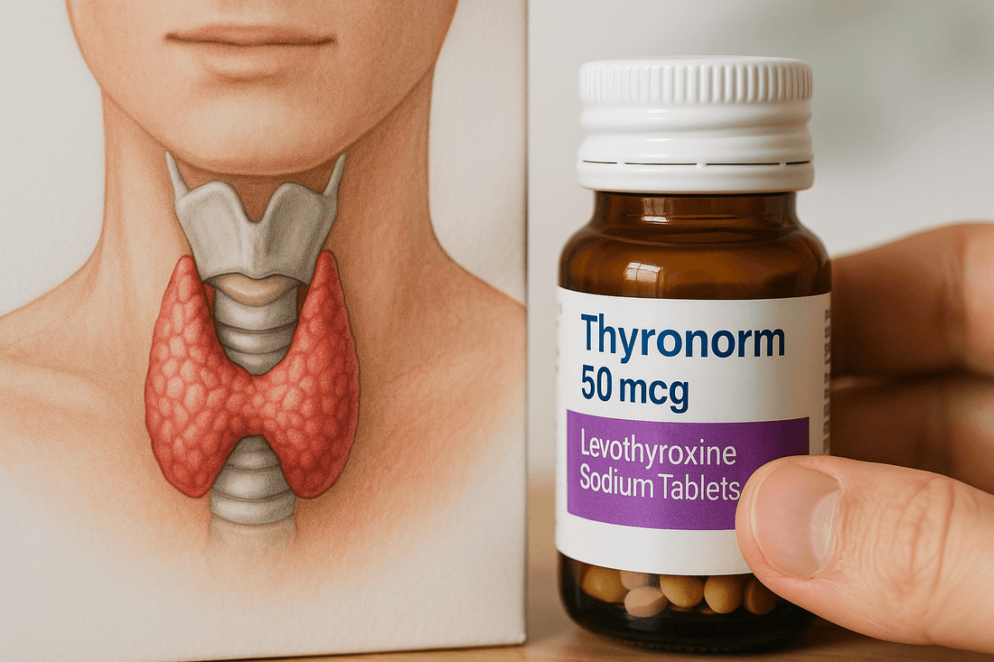 Thyronorm 50mcg tablets for thyroid hormone balance and hypothyroidism treatment.