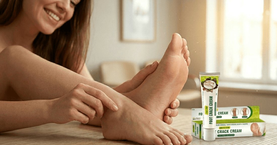 Woman smiling while applying best foot cream for dry cracked heels