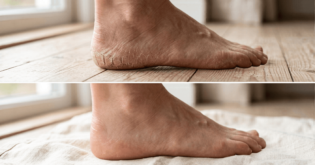 Before and after cracked heels treated with best foot cream for dry and cracked heels