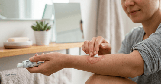 Woman applying Candid Cream B on fungal skin infection on arm
