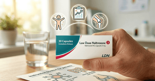 LDN 3mg immediate release naltrexone capsules with patient benefits icons