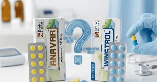 Anavar vs Winstrol medication boxes with blister packs  comparing cutting and strength use in a clinical setting