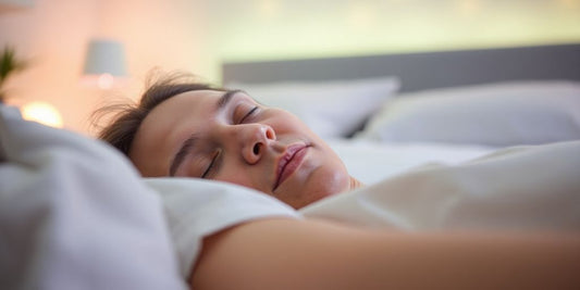 Sleeping person in a peaceful bedroom environment.